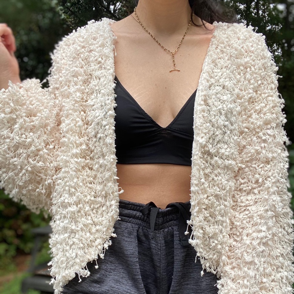Urban Outfitters blu pepper White Fuzzy Cardigan